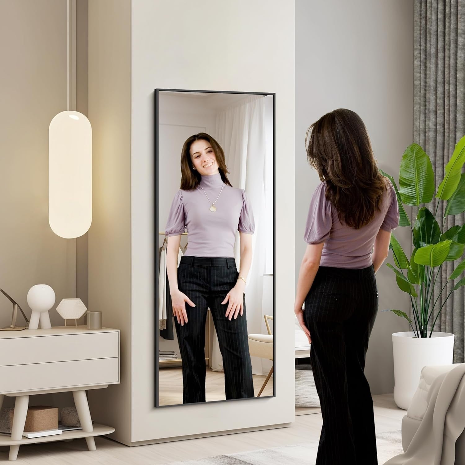 Full Length Black Mirror 147x44cm Freestanding & Wall Mount Bedroom Use