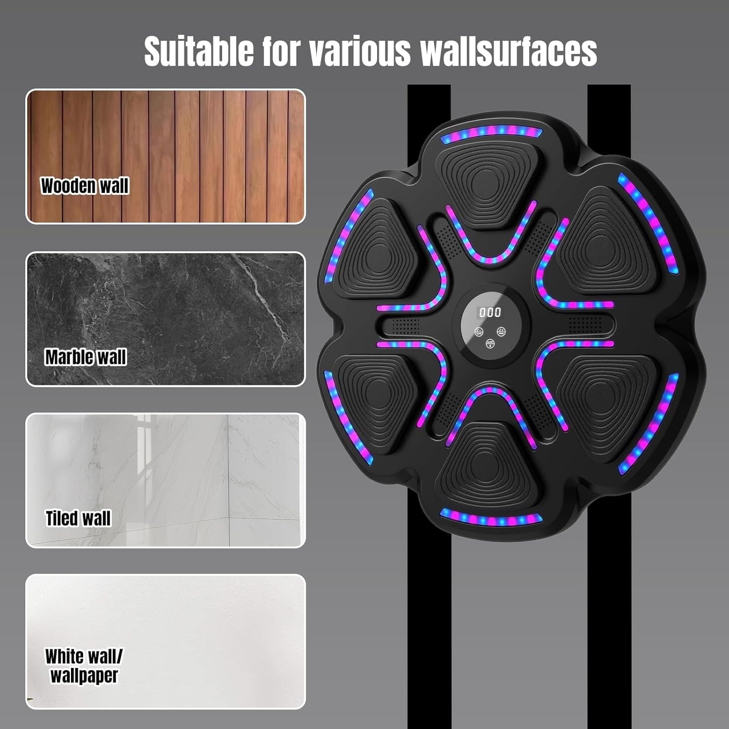 Music Boxing Machine Bluetooth LED Wall Mount Punch Trainer Kids Home Gym
