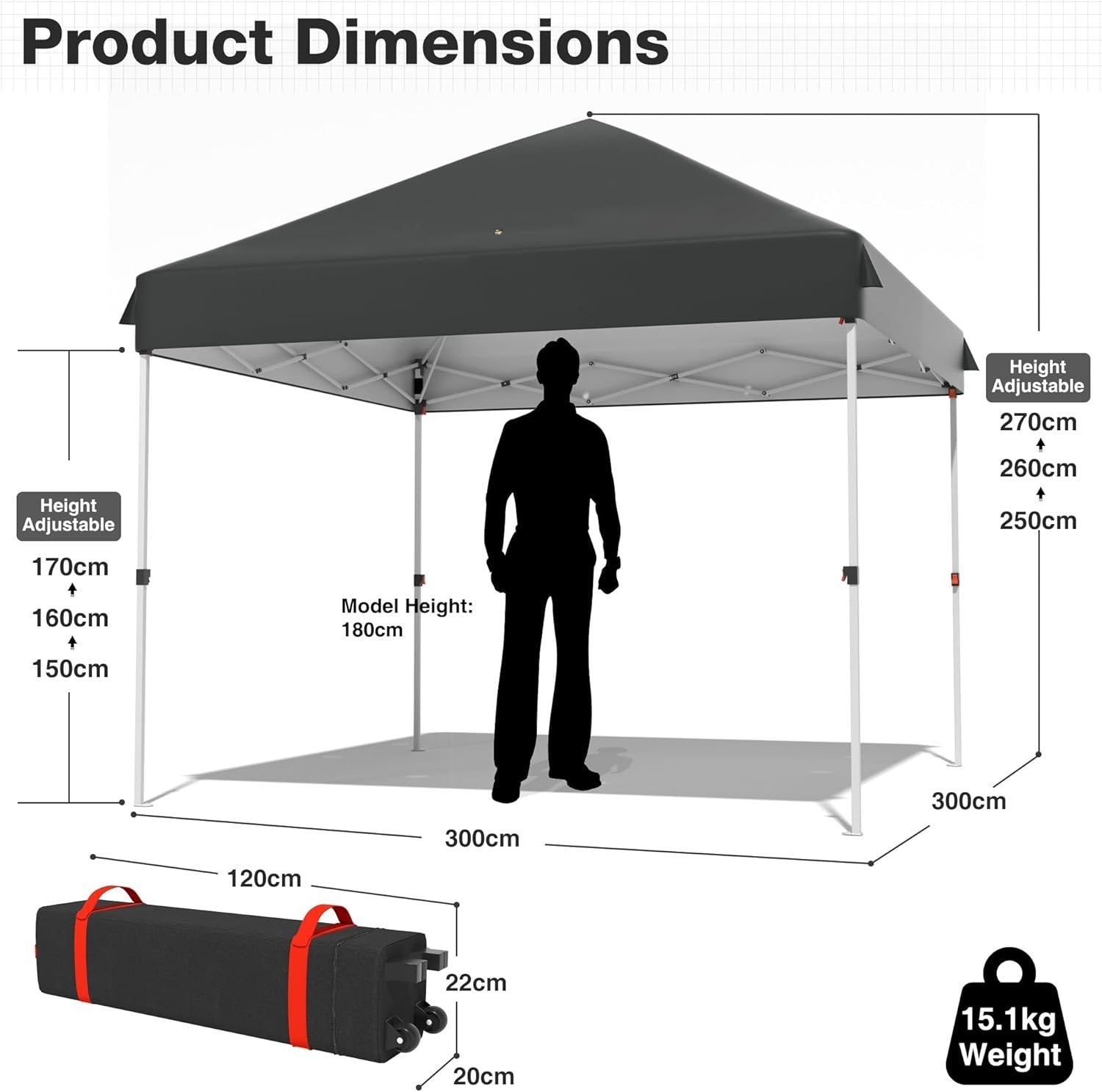 3x3M Dark Grey Pop Up Gazebo Waterproof Windproof Garden Camping Tent