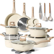 21Pcs Beige Non-Stick Granite Cookware Set Induction Ready Pots & Pans
