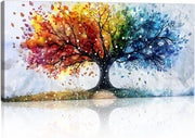 Large Colourful Tree Canvas Wall Art 100x50cm Framed
