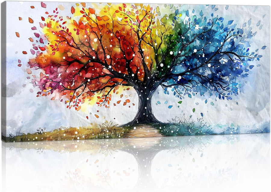 Large Colourful Tree Canvas Wall Art 100x50cm Framed