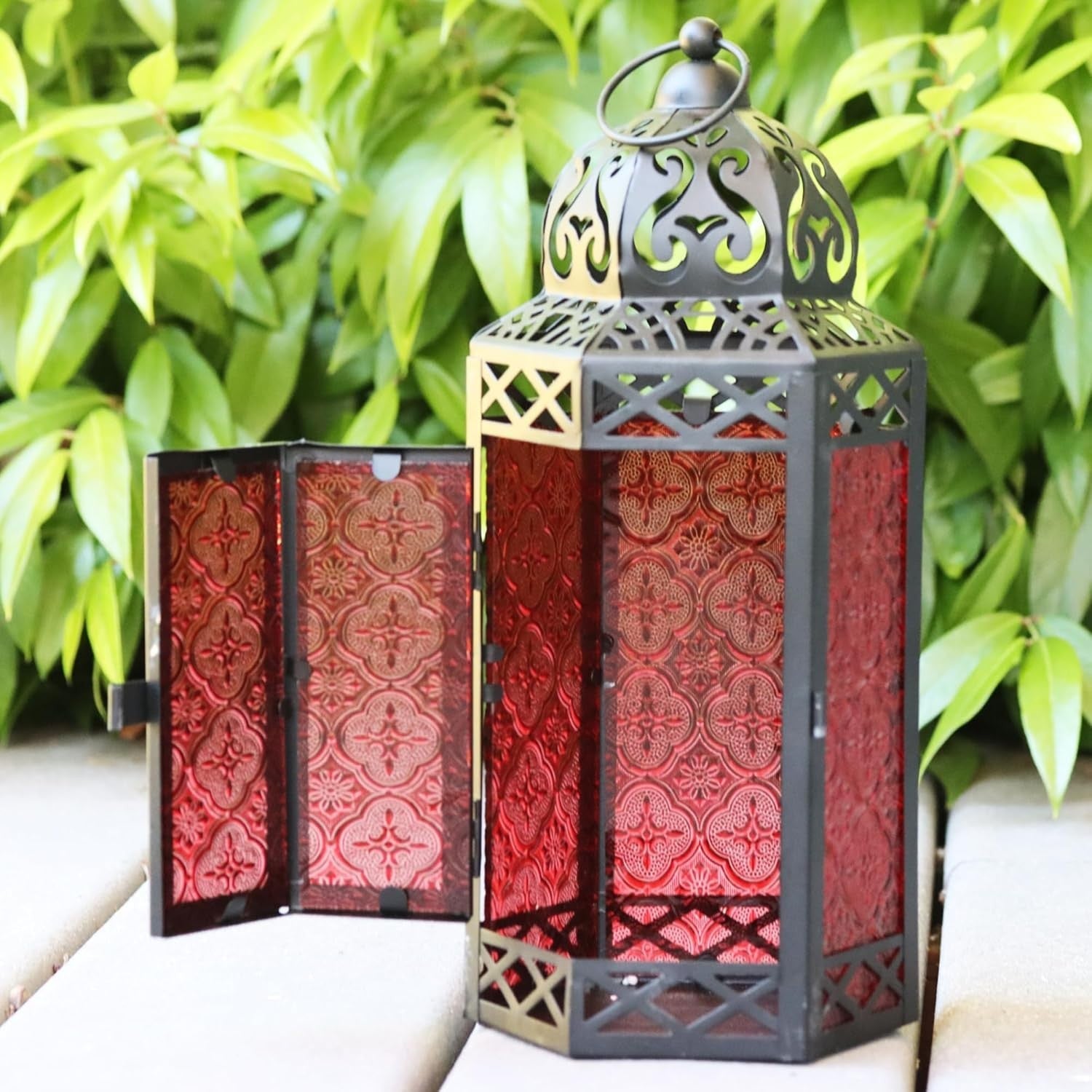 S Set of 3 Red Moroccan Candle Lanterns Home Decor