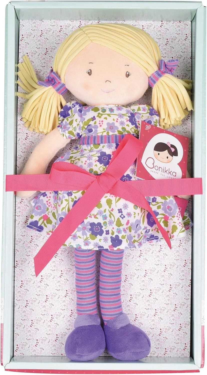 Organic Cotton Soft Rag Doll Floral Dress Cuddly Tea Party Gift for Girls