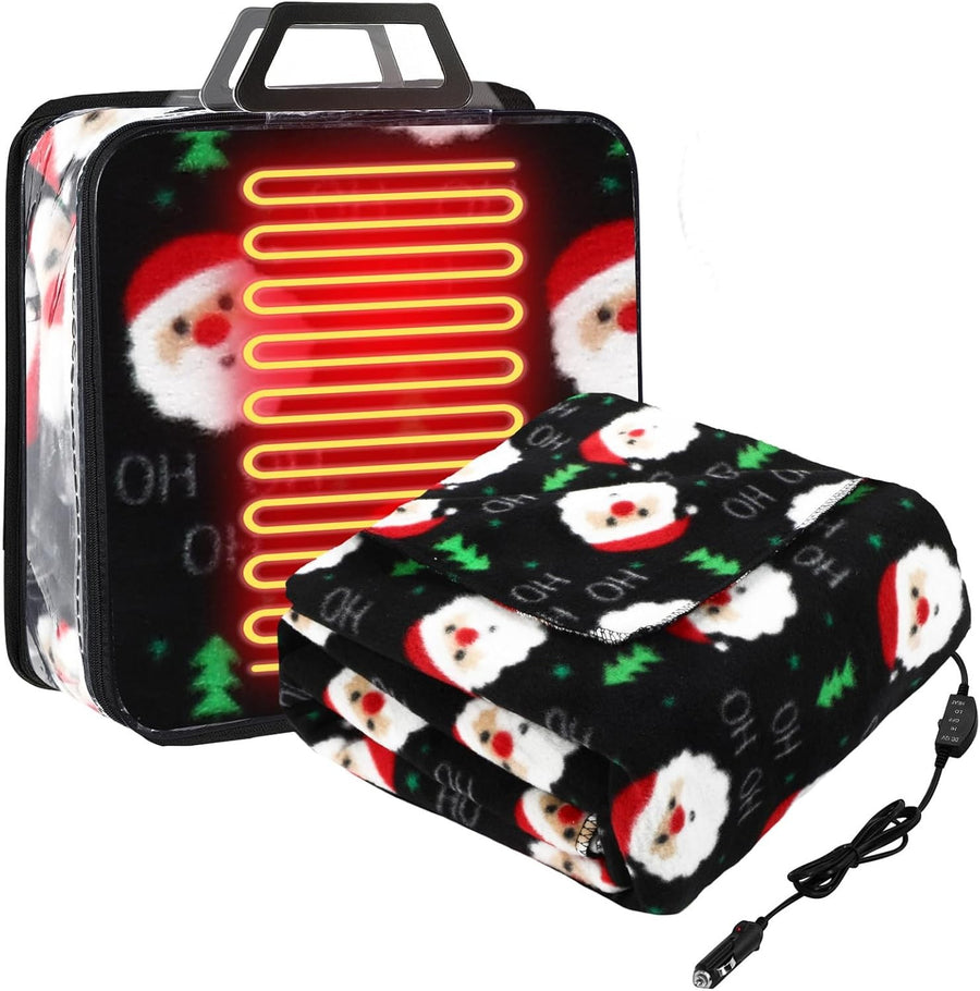 12V Heated Car Blanket Electric Travel Throw Temperature Control Emergency