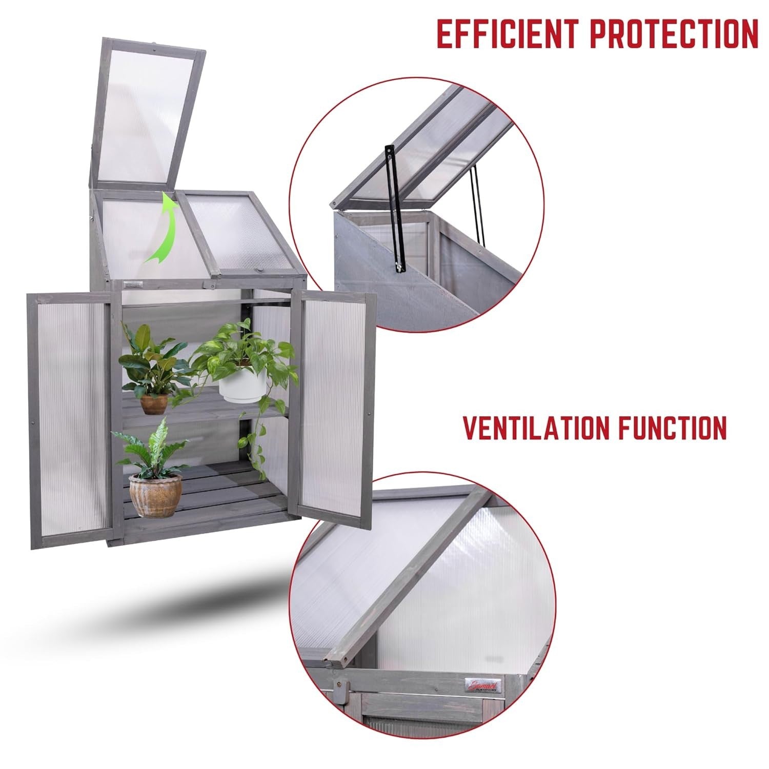 Grey Wooden Mini Greenhouse Cold Frame with Polycarbonate Panels H120xW69xD49cm