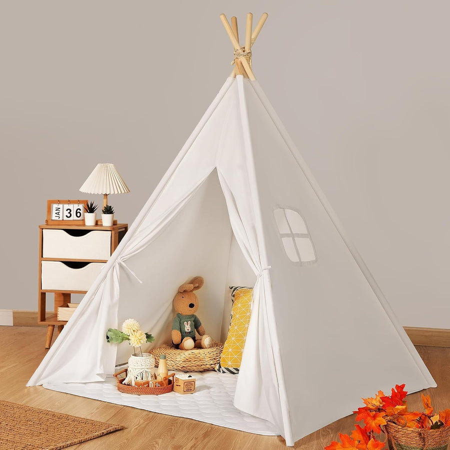 Kids Teepee Tent Cotton Large Indoor Outdoor Playhouse Mat Flags