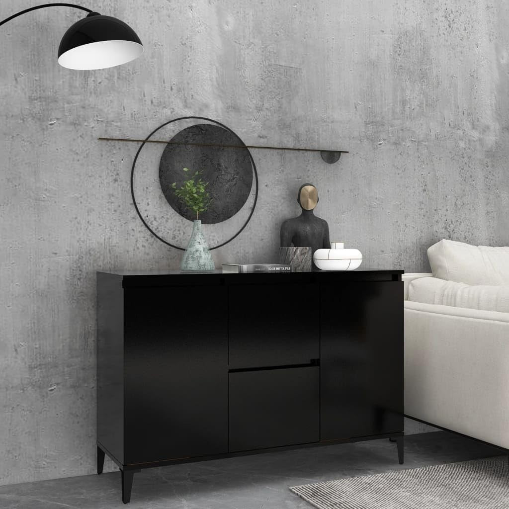 Black Industrial Sideboard Cabinet 2 Doors 2 Drawers Spacious Storage Unit