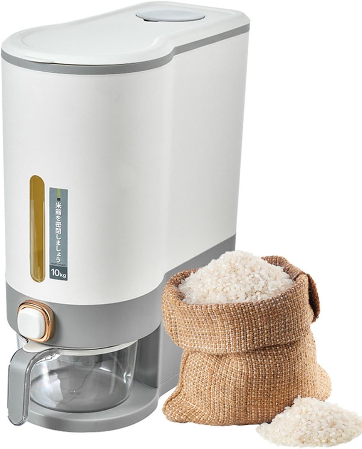 10KG Rice Cereal Dispenser Airtight Grain Storage Bin Measuring Cup