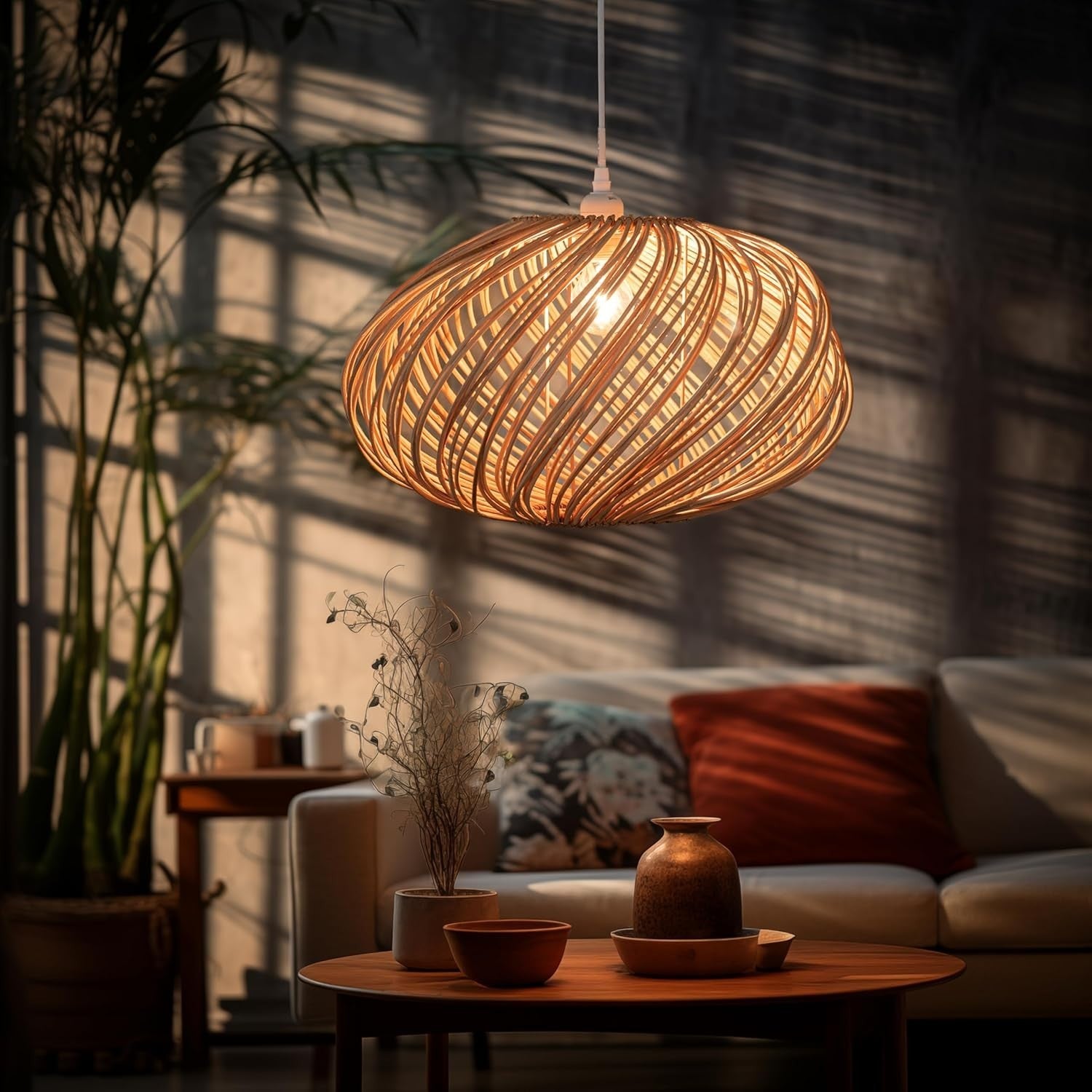 Natural Rattan Lampshade 45cm Boho Wicker Pendant Ceiling Light Shade