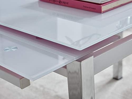 Modern White Glass Extending Dining Table Rectangular Chrome Legs