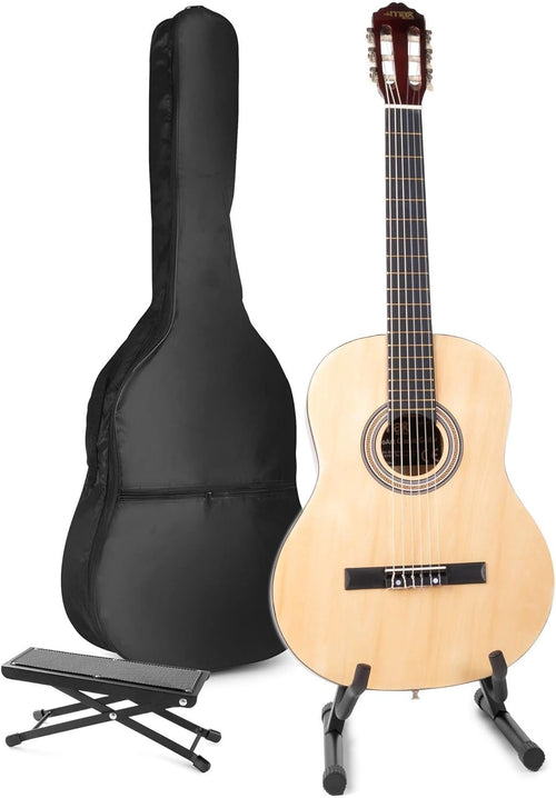 Classical Acoustic Guitar Starter Kit Natural w Stand & Footrest