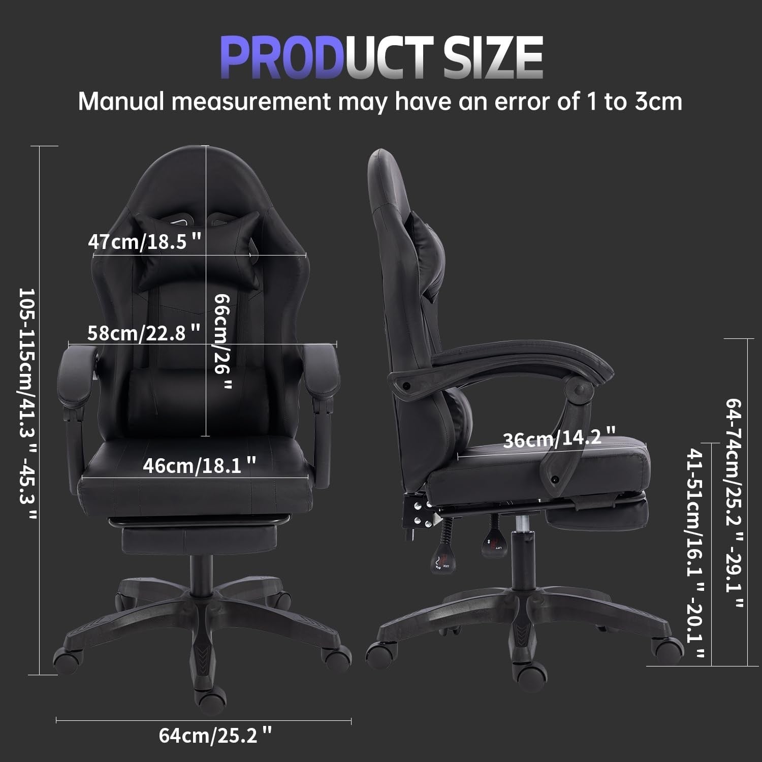 Gaming Chair Recliner with Footrest 360° Swivel Lumbar Support