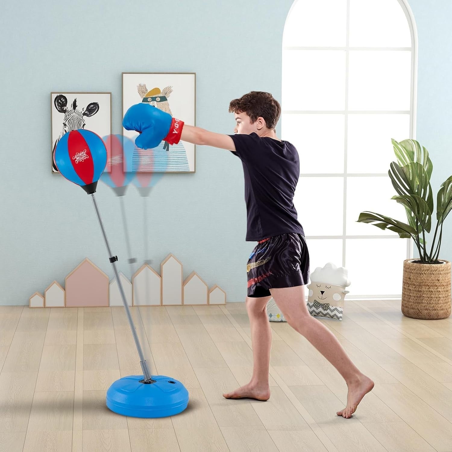 Adjustable Inflatable Punching Ball Stand Kids Teens Boxing Set