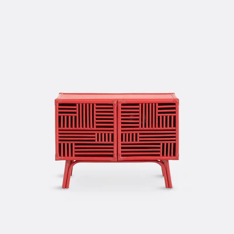 Red 2-Door Rattan Sideboard Cabinet | Modern Storage Unit | 100cm Wide