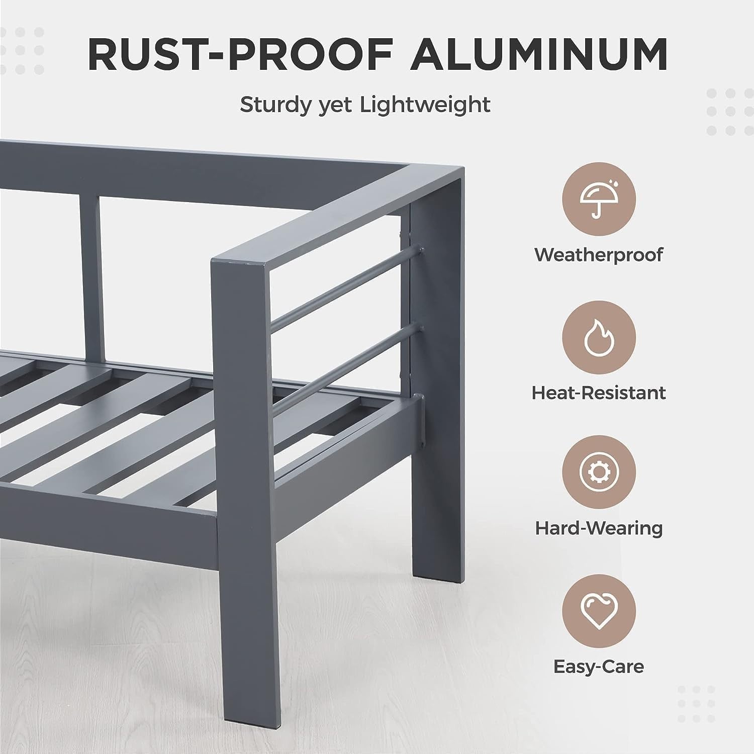 Modern 3-Seater Outdoor Sofa Set Aluminum Frame Weather Resistant Grey Patio