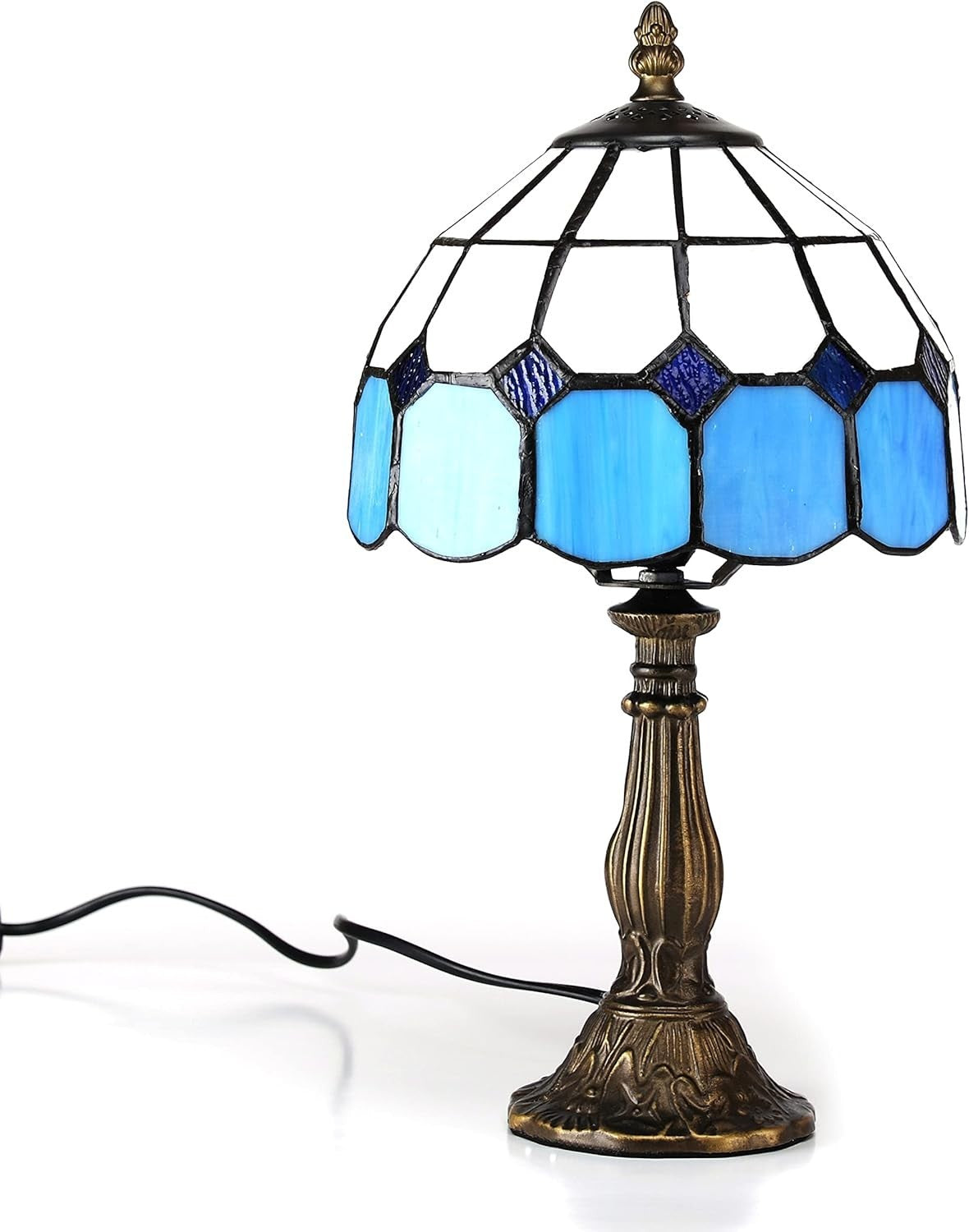8" Tiffany Style Blue Stained Glass Table Lamp Bedside Night Light