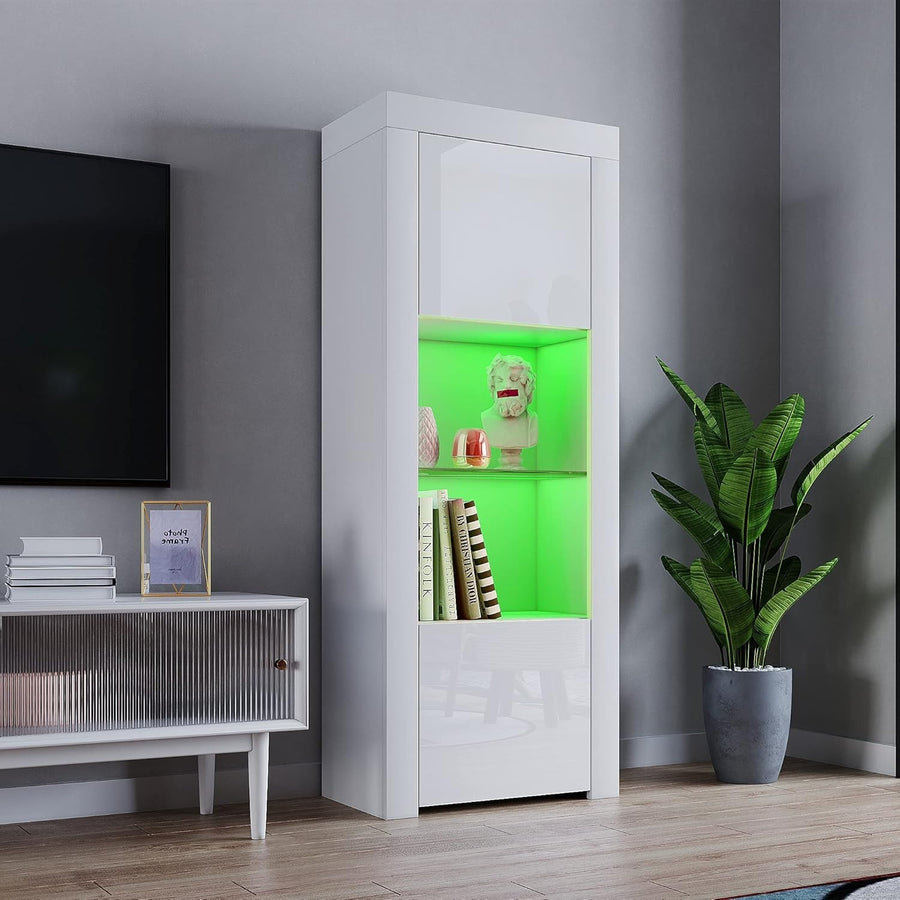 LED Lighted White Display Cabinet Sideboard with Glass Shelf 62x35x160cm