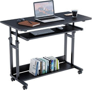 Mobile Computer Desk with Wheels Height Adjustable Study Table Small Spaces