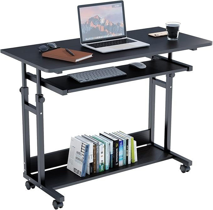 Mobile Computer Desk with Wheels Height Adjustable Study Table Small Spaces