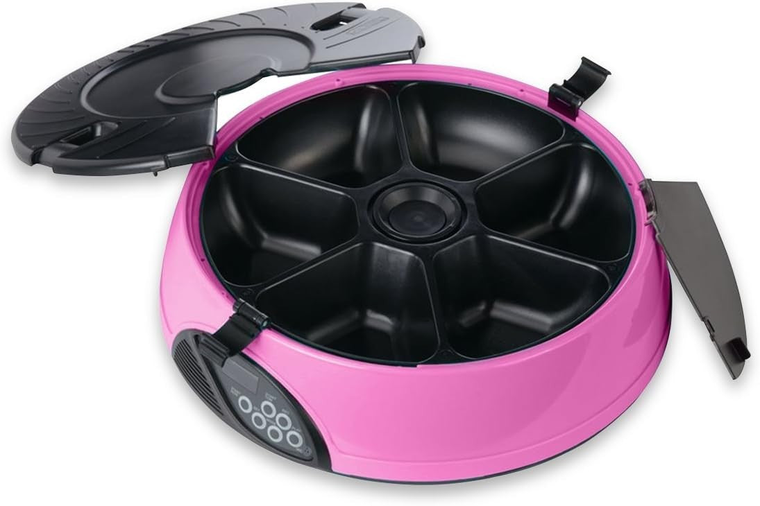 Automatic Pet Feeder 6 Meal Programmable Food Dispenser Voice Recorder Pink