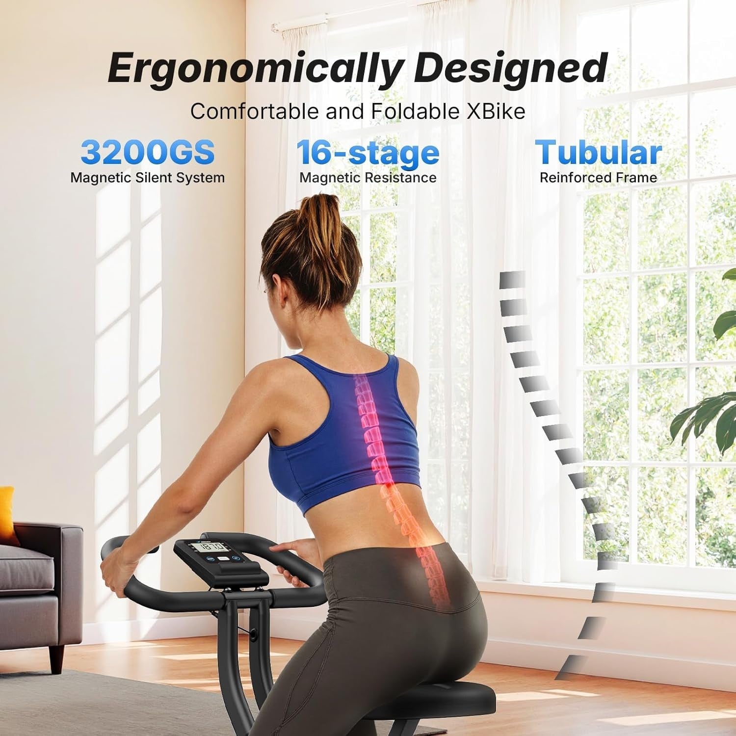 Compact Foldable Exercise Bike w/ 16-Level Magnetic Resistance & LCD Display