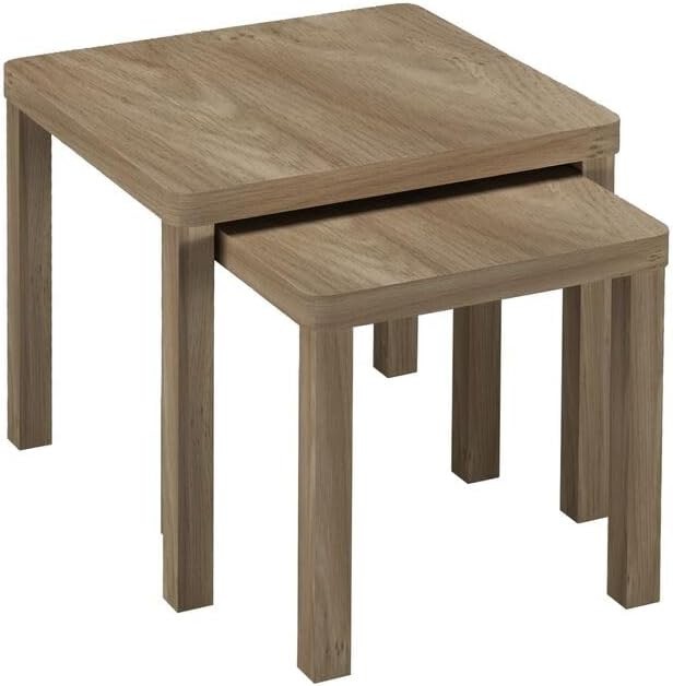 Space Saving Nesting End Tables Set of 2 Oak Square Side Coffee Desk