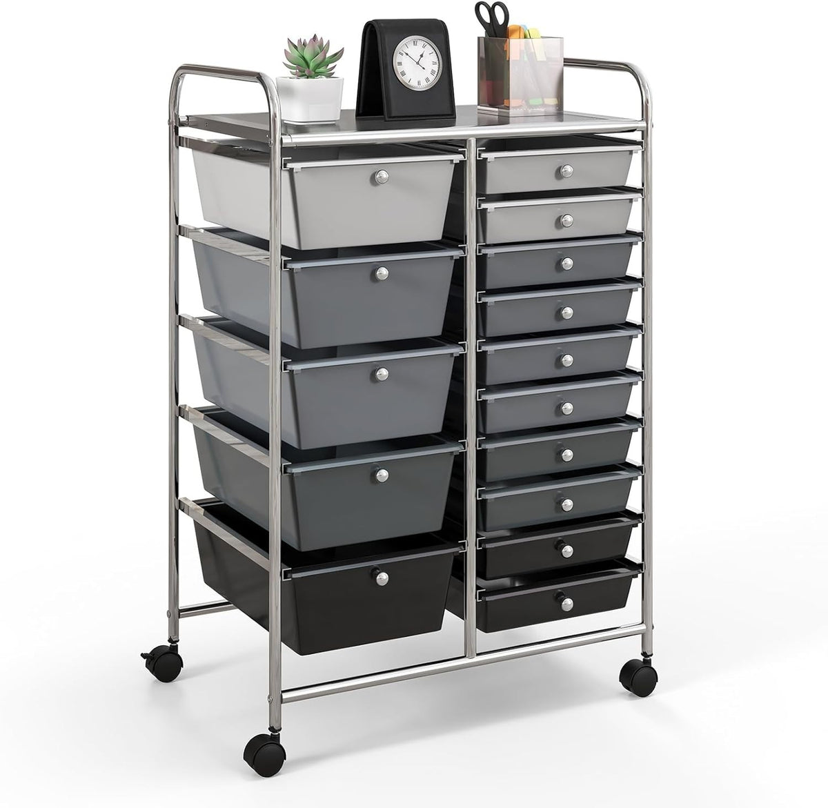 15 Drawer Rolling Storage Trolley Gradient Black Utility Organizer Cart