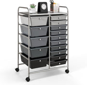 15 Drawer Rolling Storage Trolley Gradient Black Utility Organizer Cart
