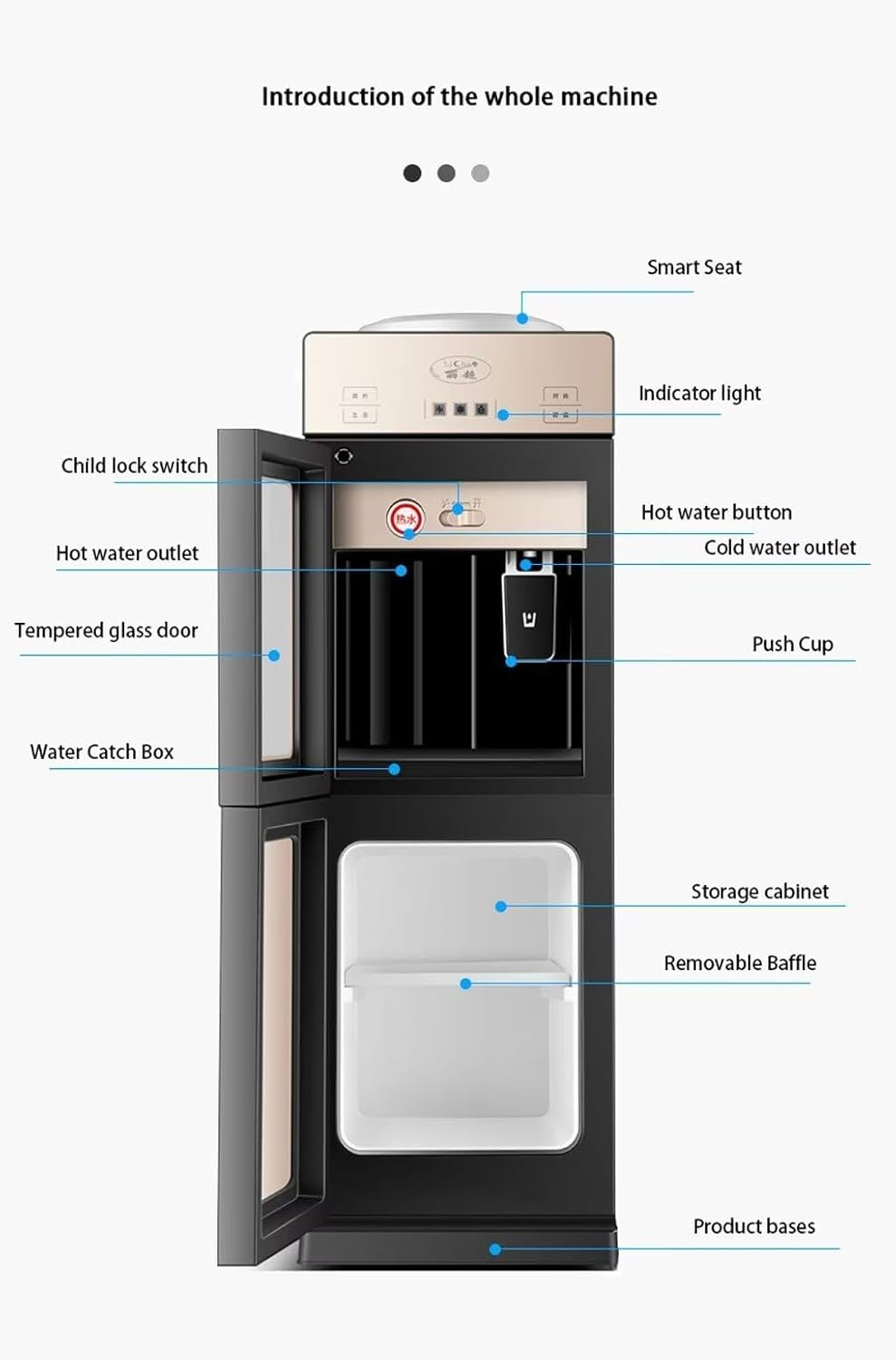 Freestanding Water Dispenser Hot Cold Floor Standing Glass Panel