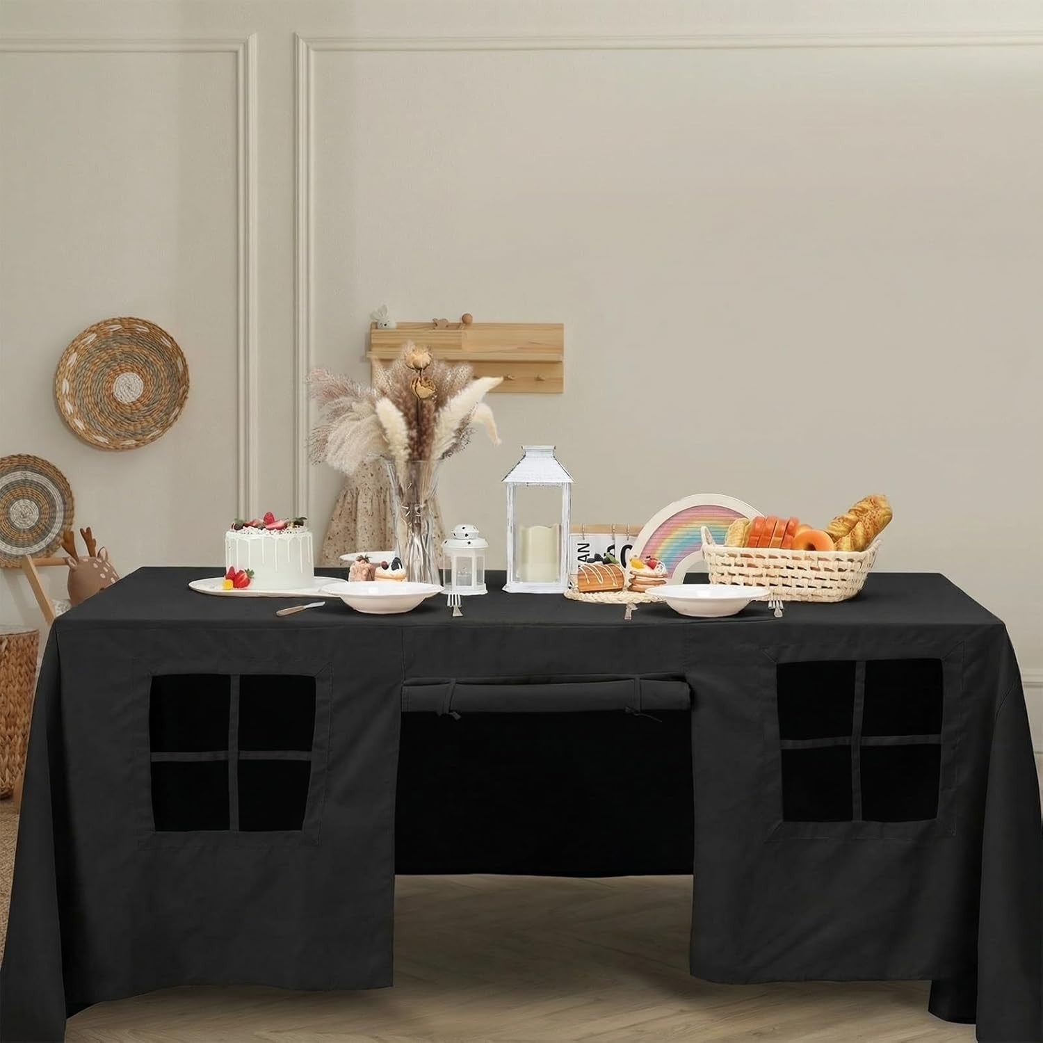 Kids Table Fort Tent Cover Indoor Outdoor Playhouse Dark Style Large