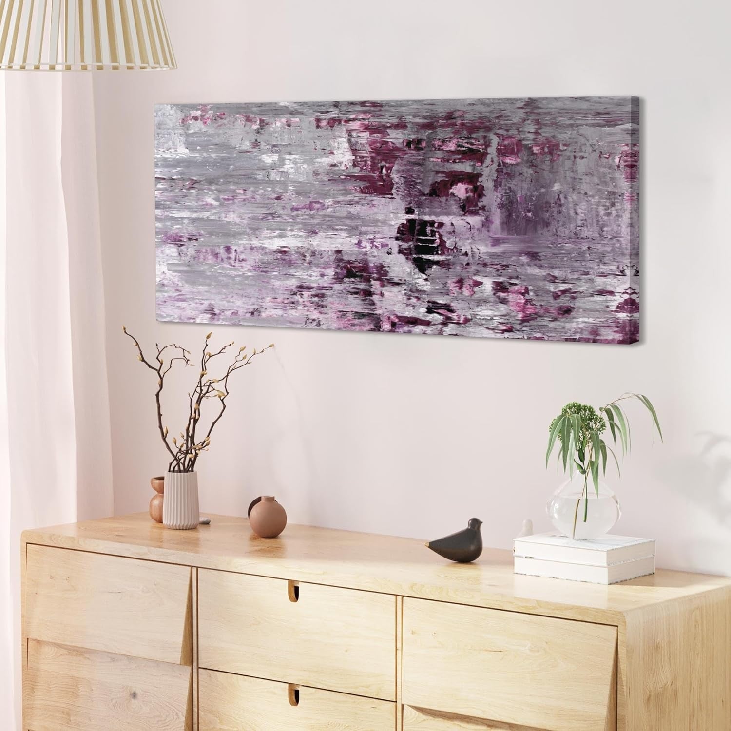 Large Abstract Plum Grey Canvas Wall Art 118x49cm Framed