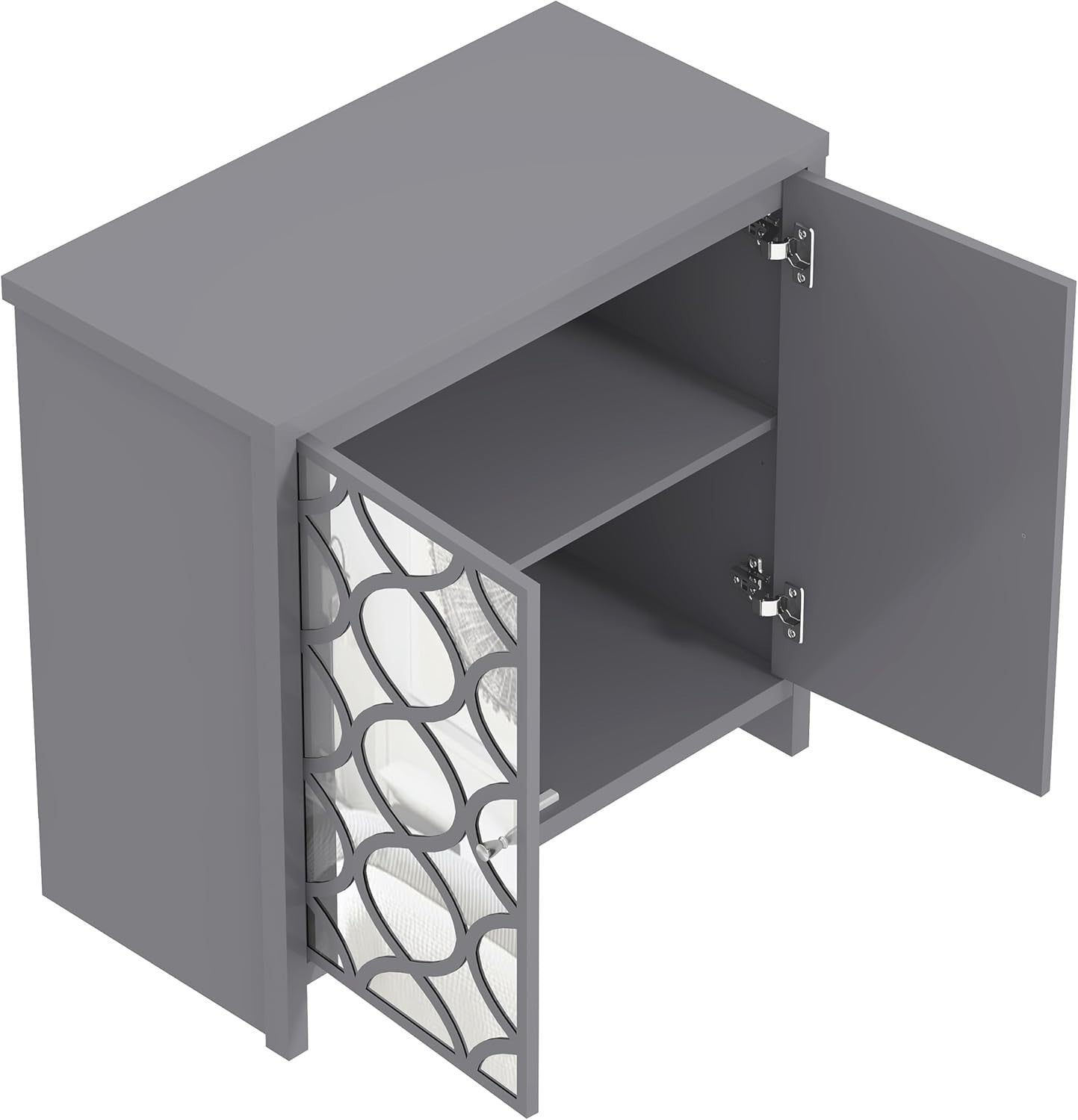 Grey Mirrored Sideboard Cabinet 2 Door Storage Unit for Hallway Living