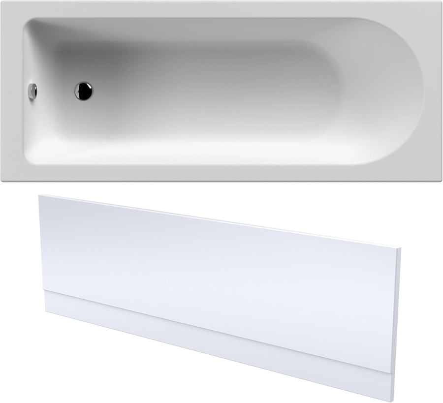 1700x700mm Round Acrylic Shower Bath with Leg Set & Front Panel White