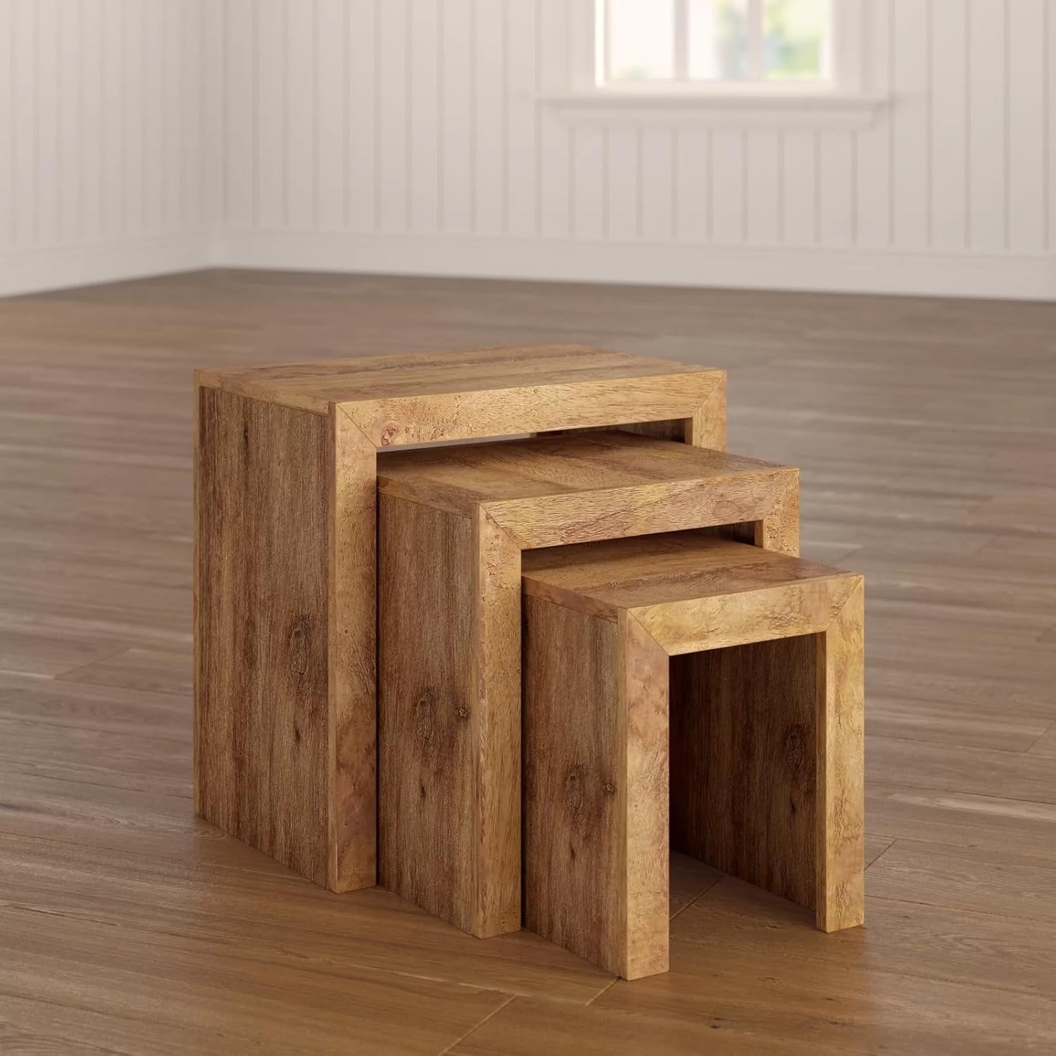Nest of 3 Coffee Side Tables Wood Brown | Living Room Furniture End Accent Set