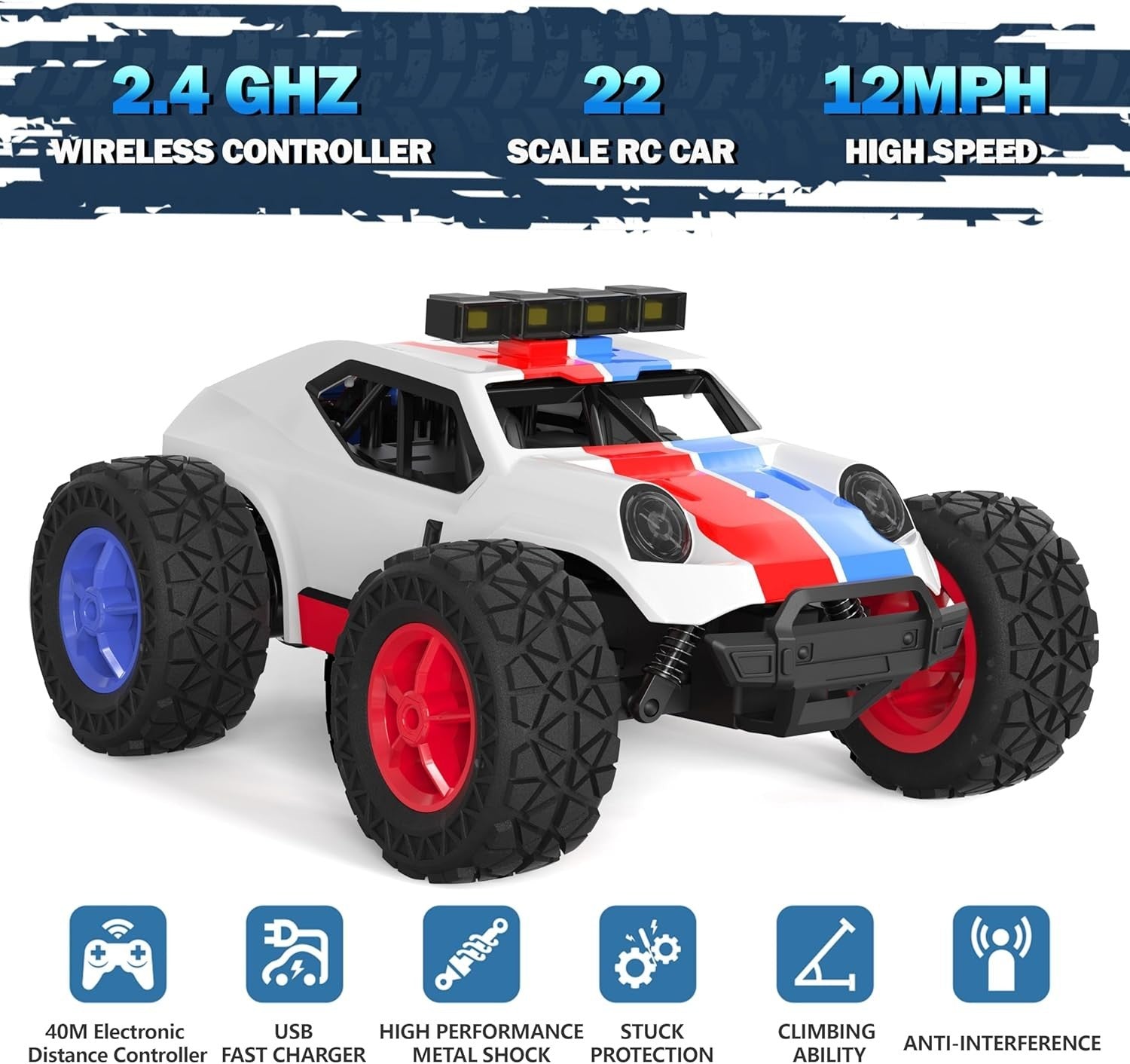1:20 RC Off-Road Car 20KM/H 2.4GHz 2 Batteries 50min LED Headlight Toy