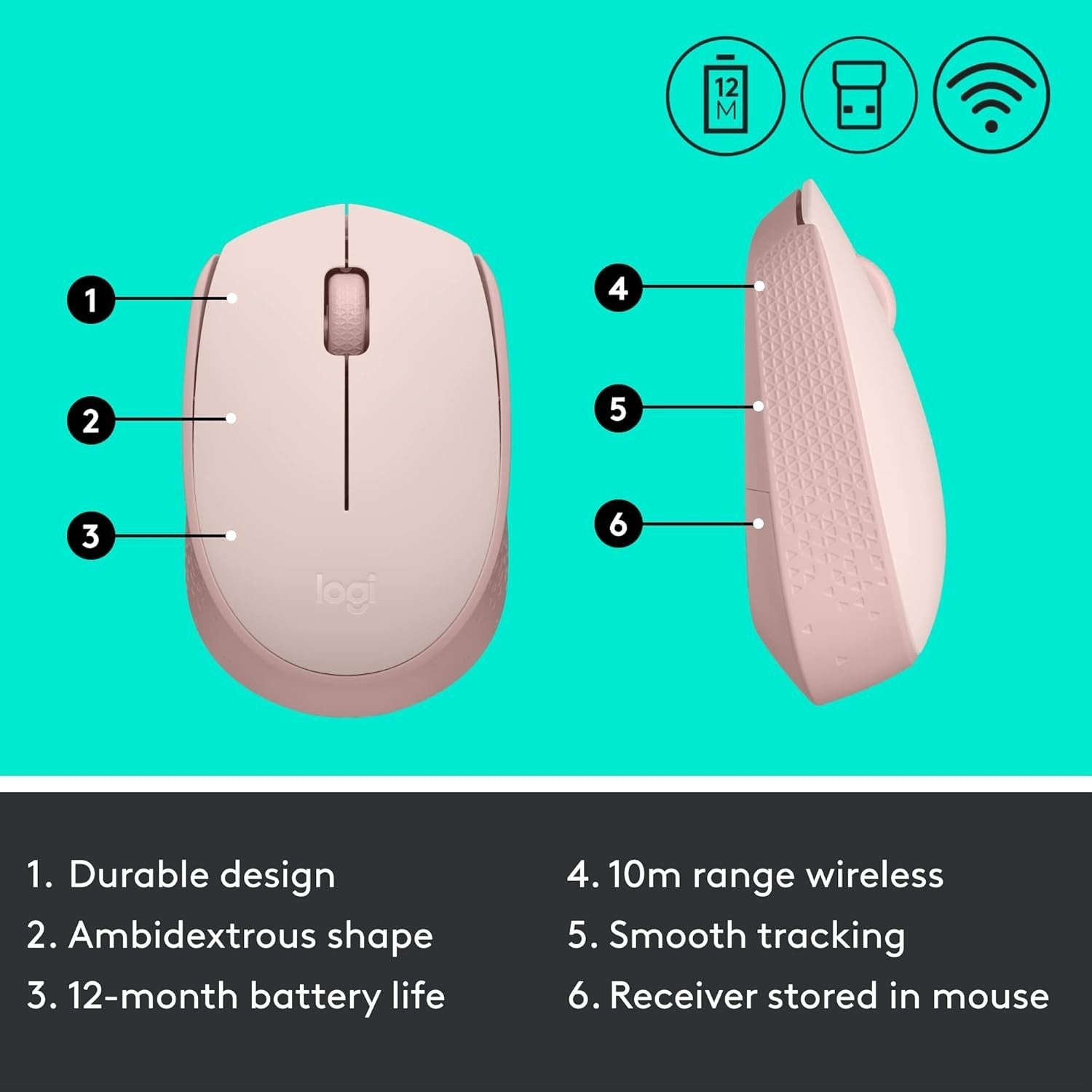Wireless Mouse 2.4GHz USB Optical Laptop PC 12 Month Battery Pink