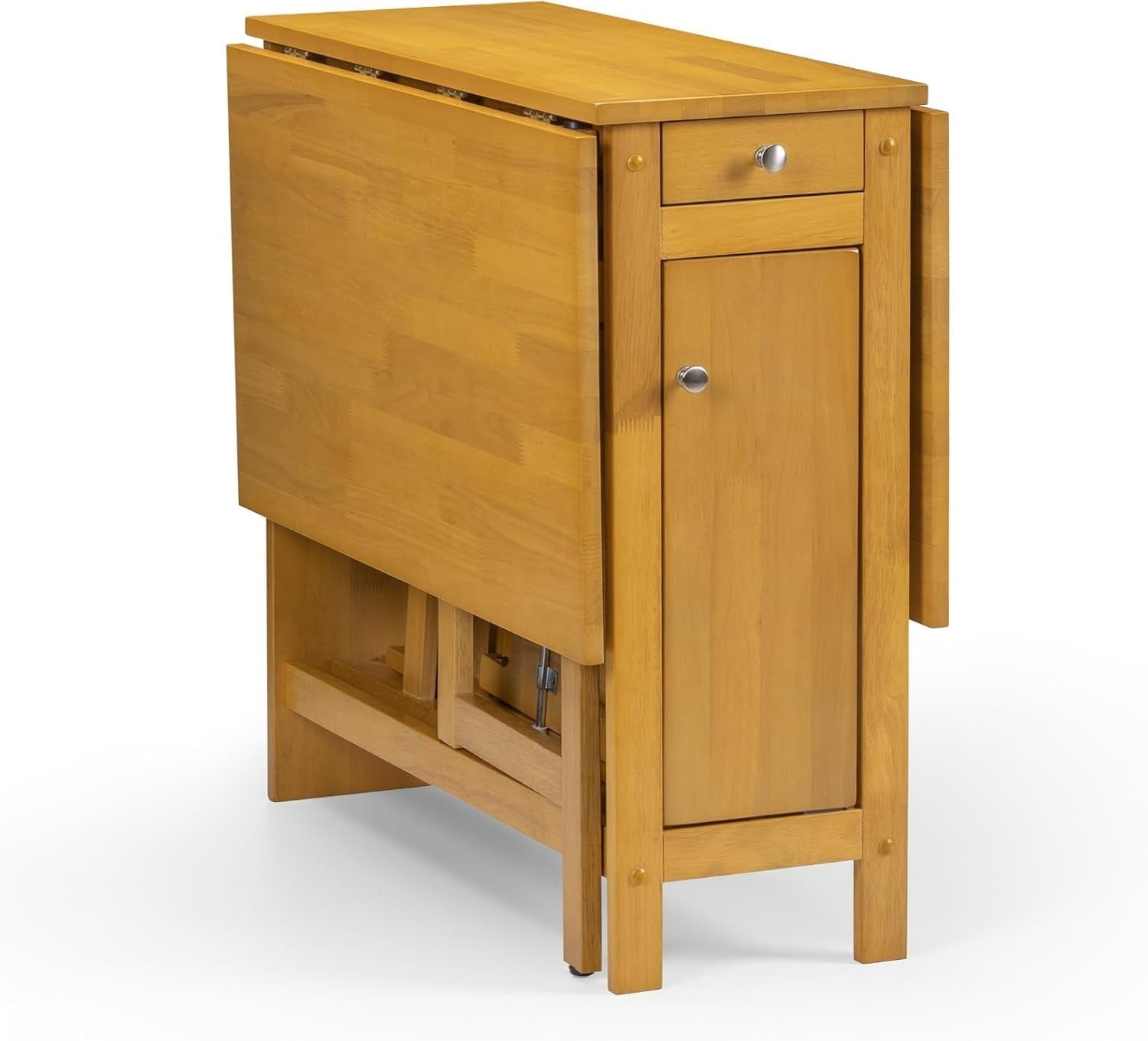 Compact Dining Table Set with Storage Drawer Foldable Chairs Light Oak