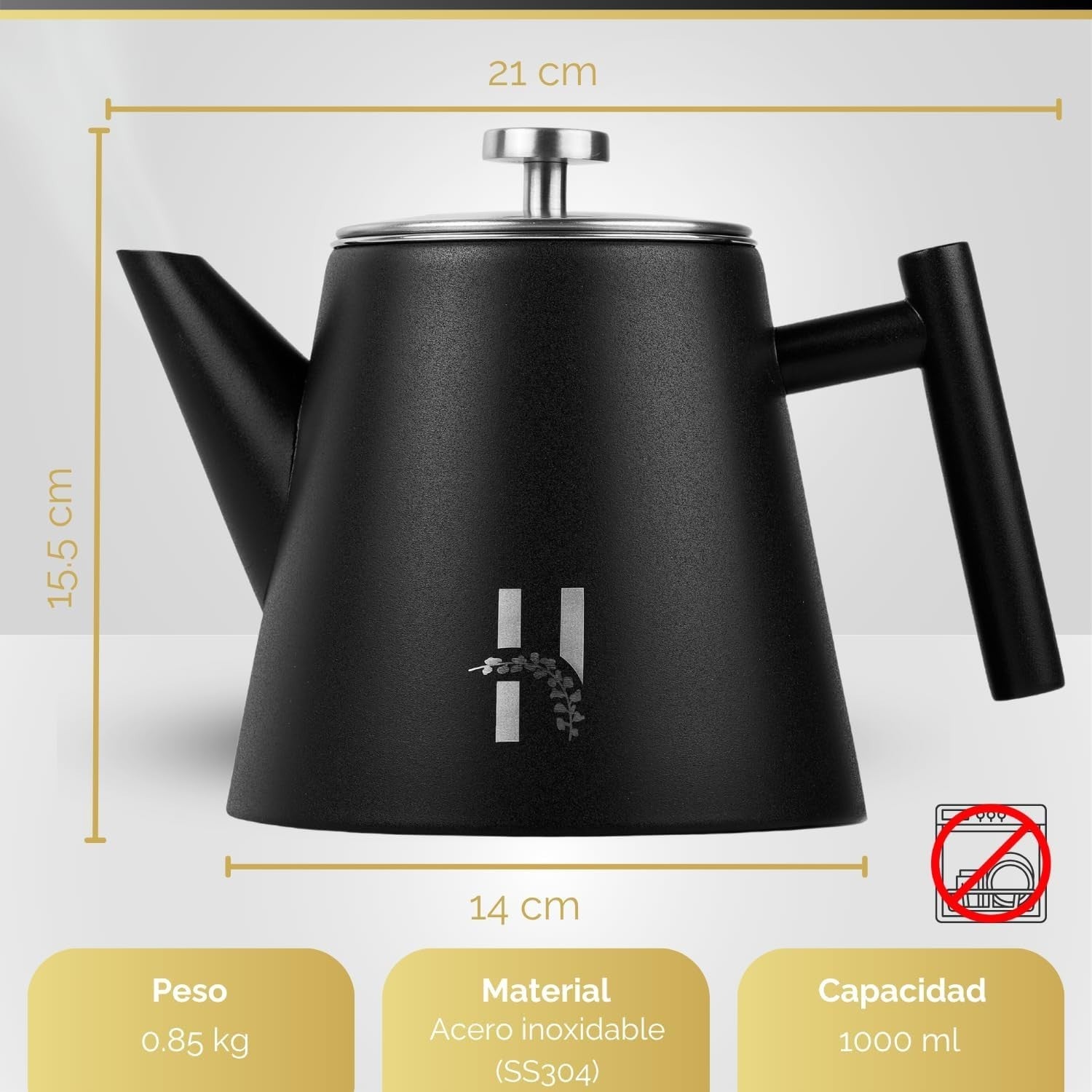 Double Walled Stainless Steel Teapot 1.2L Loose Leaf Tea Pot Black