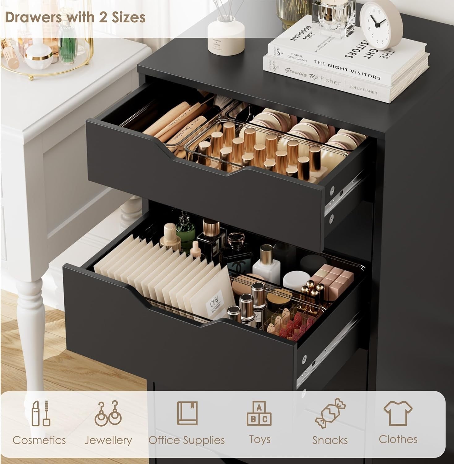 6-Drawer Tall Black Storage Cabinet Bedroom Dresser Modern Organizer Unit