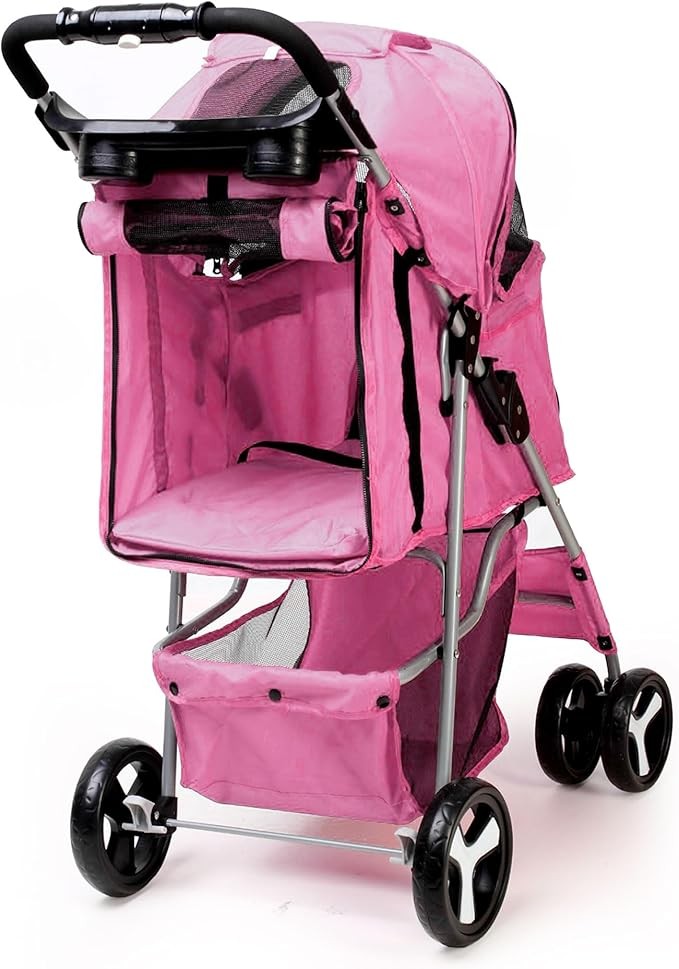 Dog Stroller with Rain Cover Foldable Pet Pram Small Medium Dogs Cats Pushchair