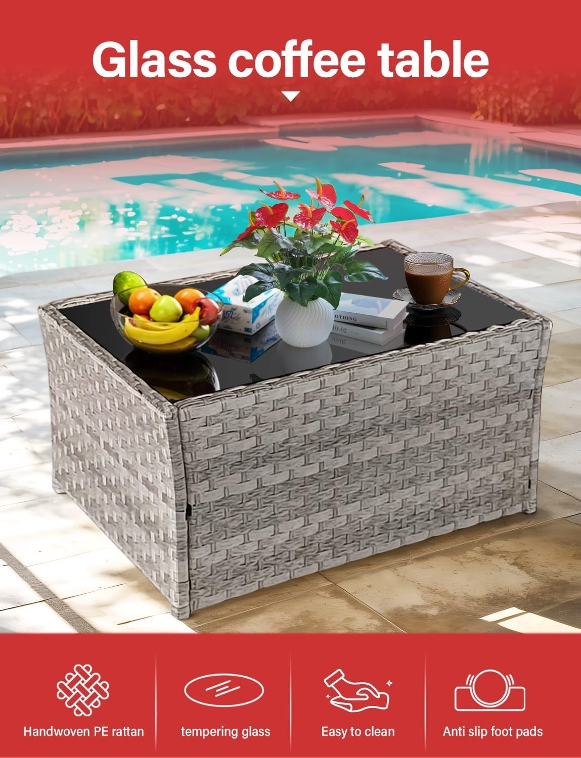 4 Seater Rattan Garden Furniture Set Outdoor Patio Sofa Set with Table