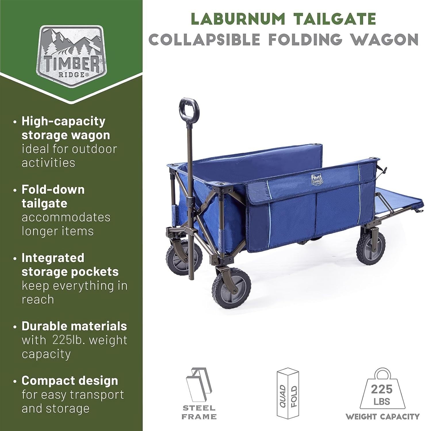 Blue Tailgate Folding Wagon Heavy Duty All-Terrain Camping Trolley