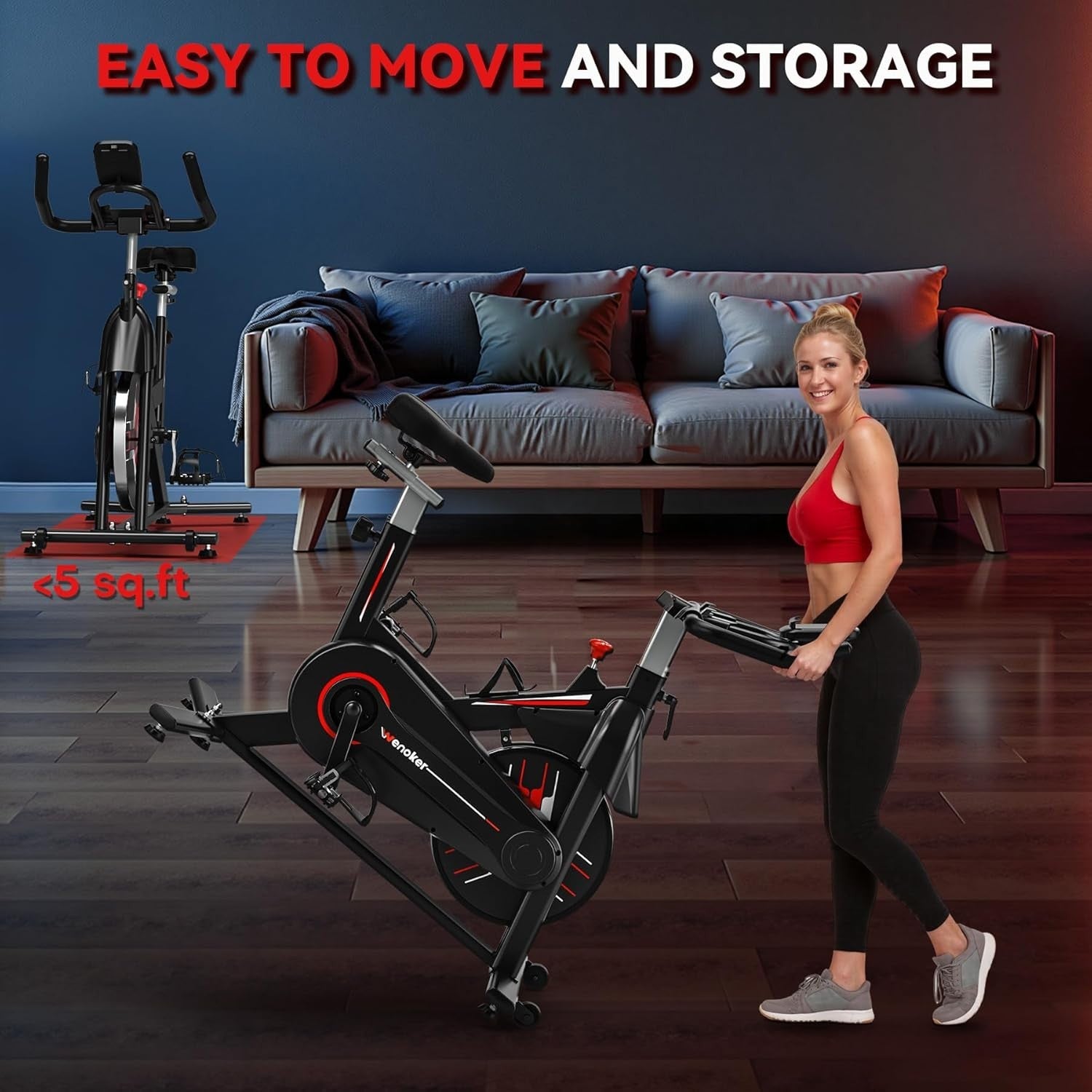Magnetic Silent Spin Bike w/ LCD Display, Heavy Flywheel, APP Support & Holder