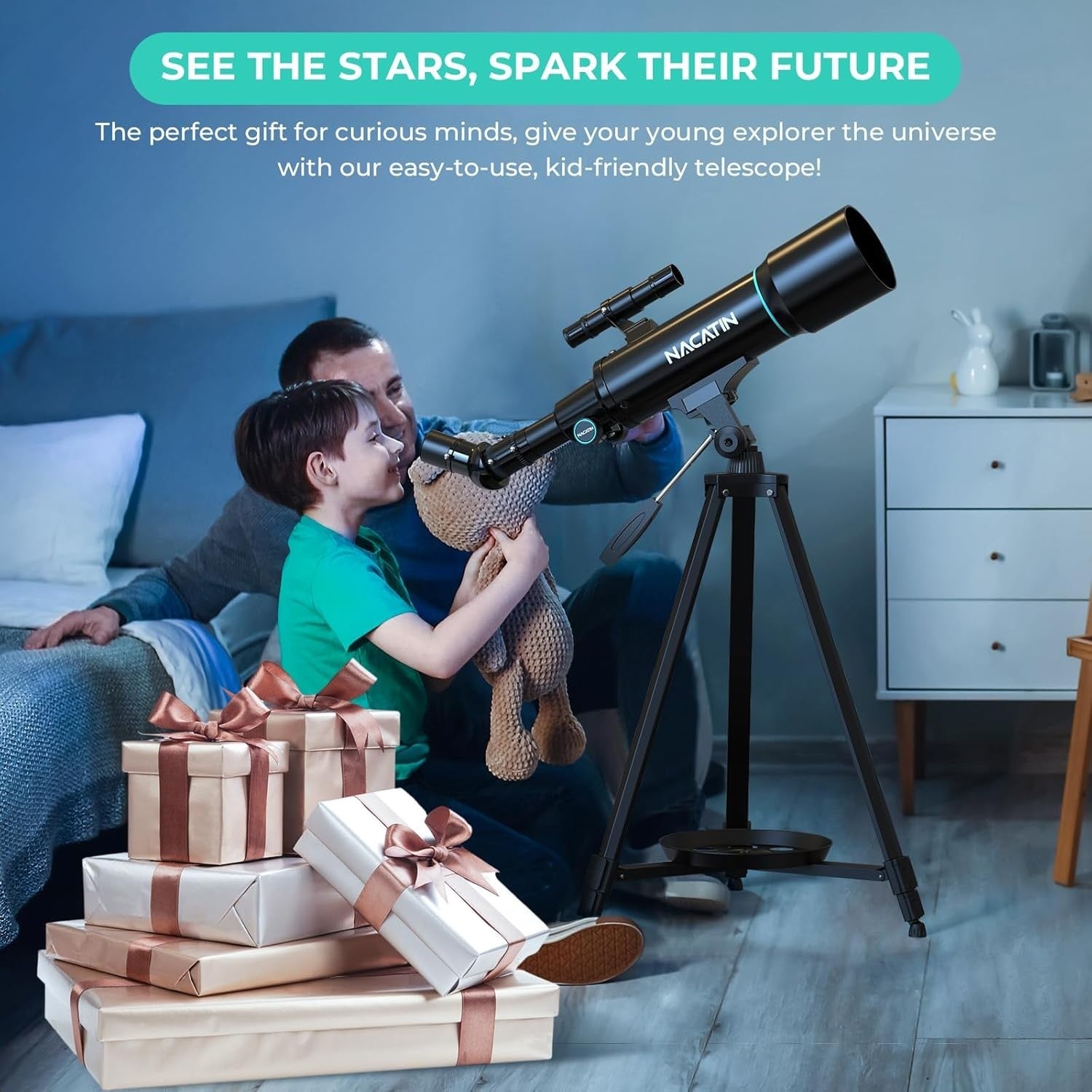 70mm Kids Telescope Refractor with Tripod & Phone Adapter Beginner Astronomy