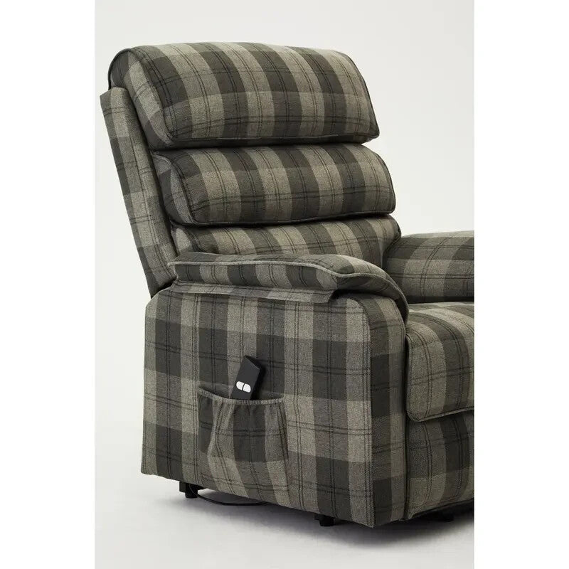 Electric Riser Recliner Chair Grey Tartan – Lift & Tilt Armchair w/ Remote