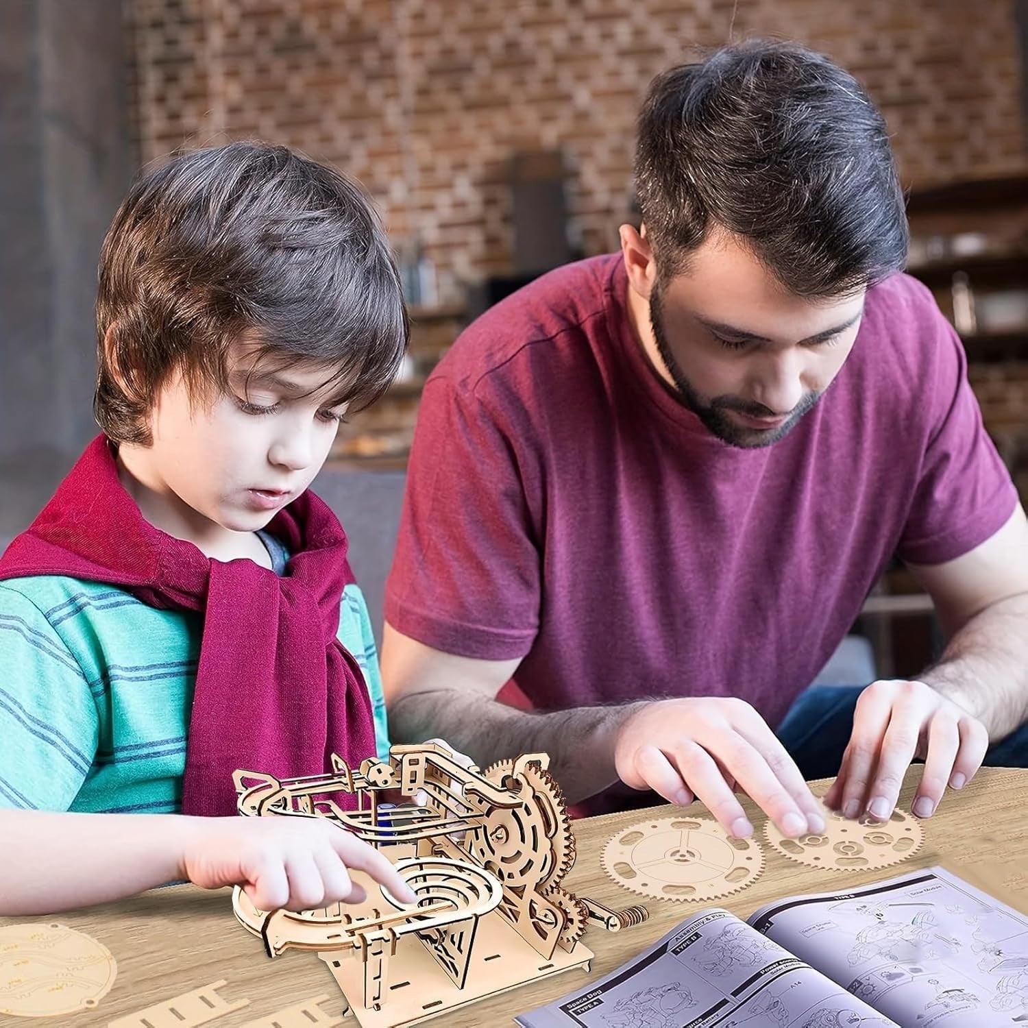 3D Wooden Marble Run Puzzle for Adults - Hand Cranked Mechanical Model