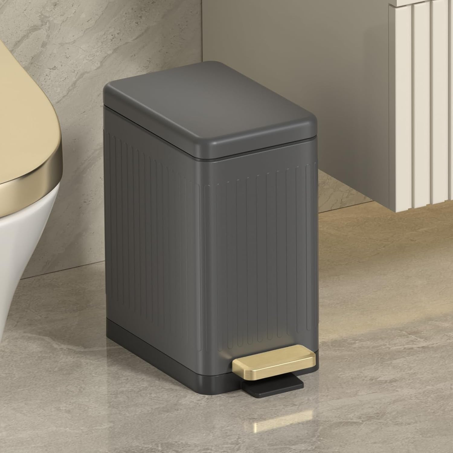 10L Slim Stainless Steel Step Trash Can Soft Close Pedal Bin Dark Grey