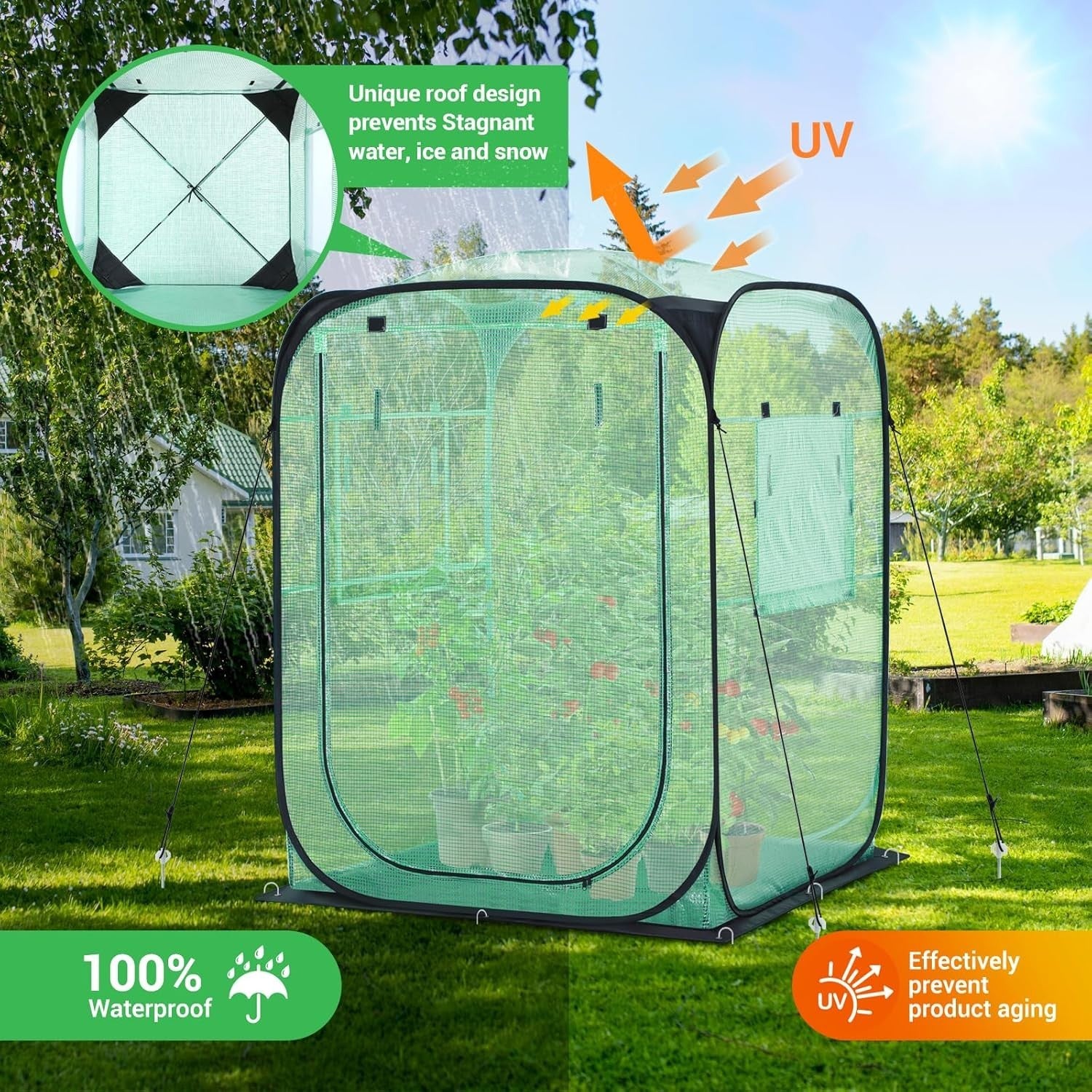 Large Walk-In Pop Up Greenhouse 49x67in Portable Garden Tent with PE Cover