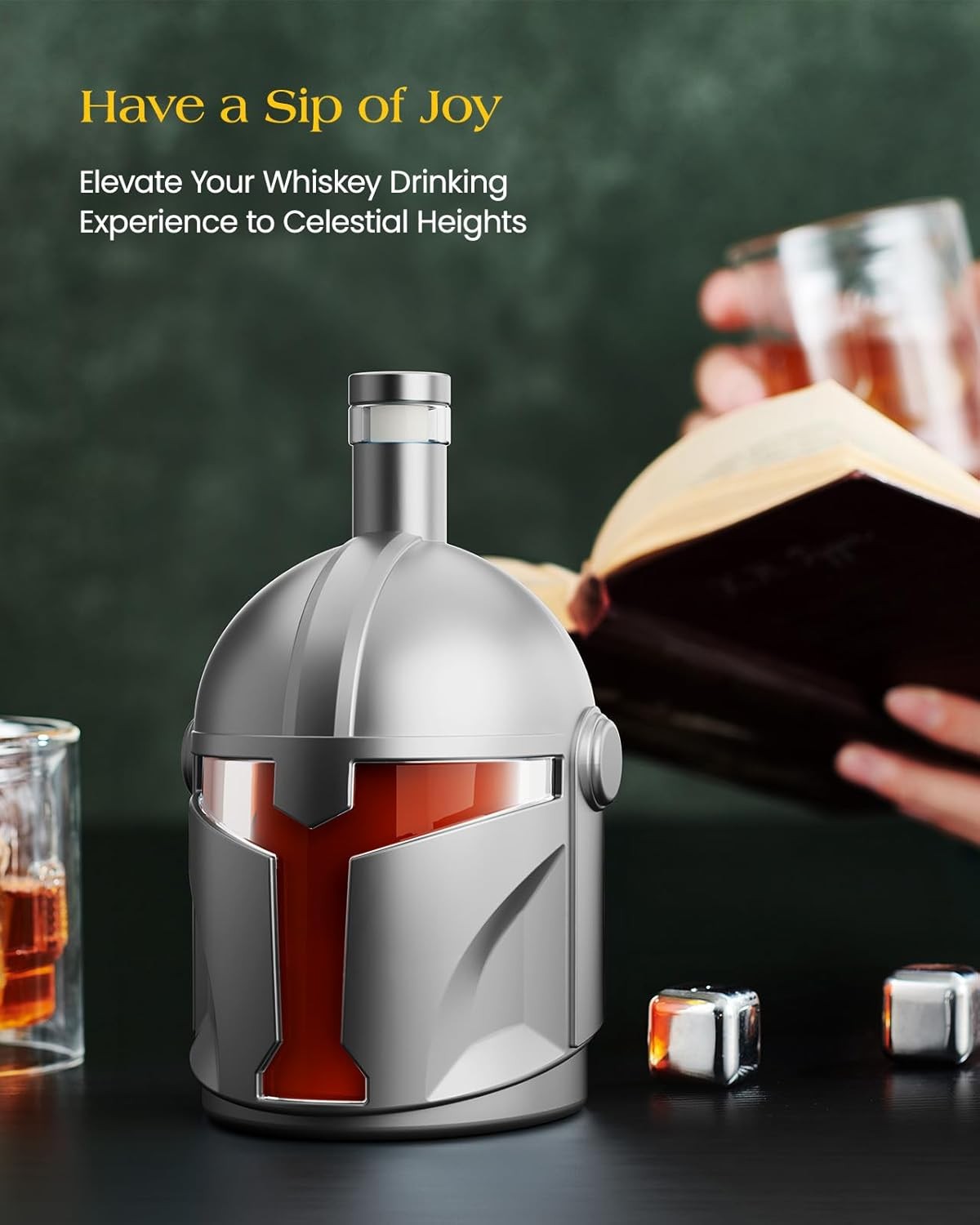Silver Helmet Whiskey Decanter 34oz with 2 Glasses – Luxury Men’s Bar Gift